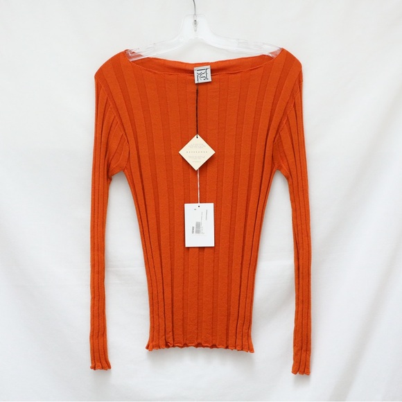 NWT Baserange Adler Sweater Ocra orange ribbed slim fit knit top S merino wool - Picture 2 of 13